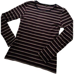 Red Blue White Striped Long Sleeve Viscose Rib Shirt L